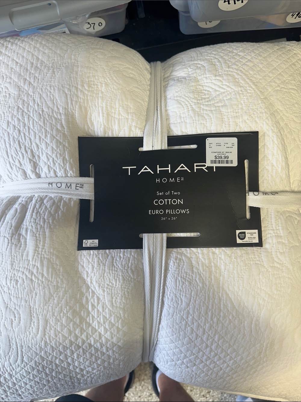 Tahari White Quilted Cotton Euro Pillow Set (2)